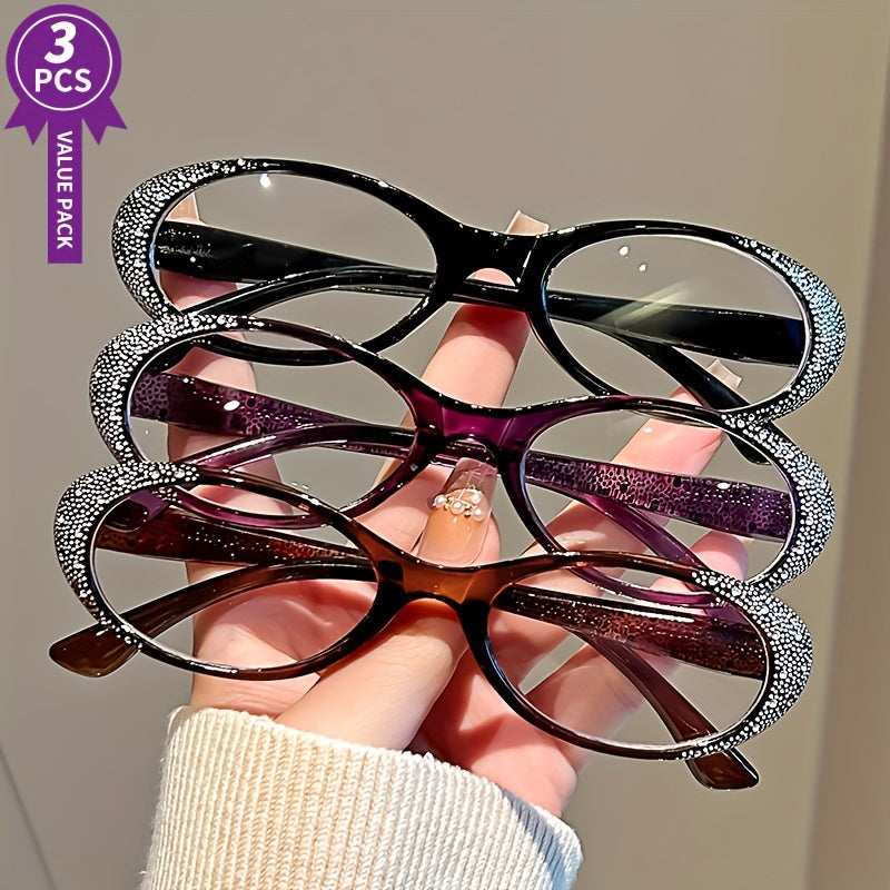 Set of 3 Oval Reading Glasses Blue Light Blocking Non-Prescription Magnification +1.0 to +4.0