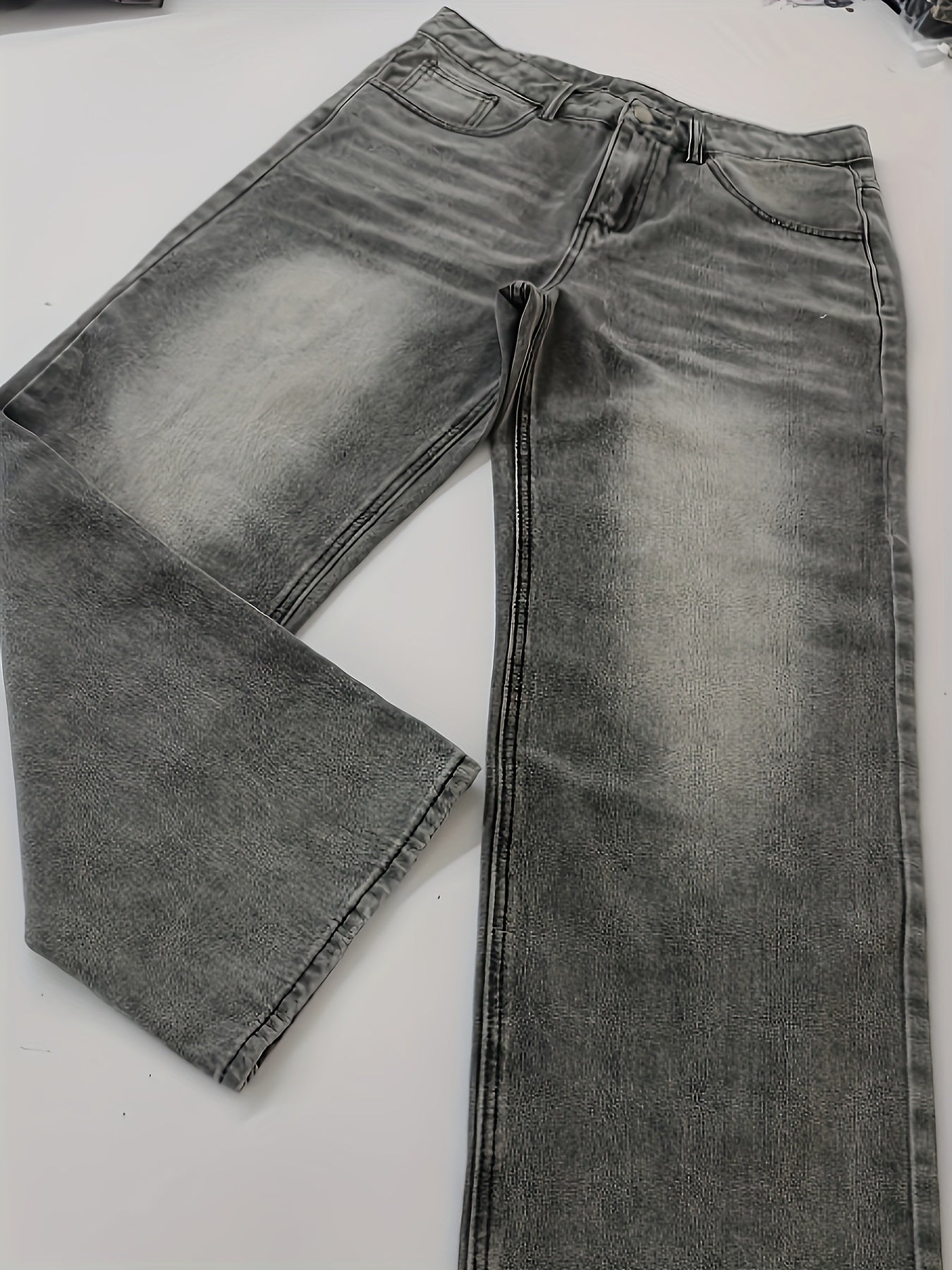 Men's Extra Long Loose Fit Denim Jeans with Geometric Pattern Cotton Blend Non Stretch Fabric Zipper Fly All Season