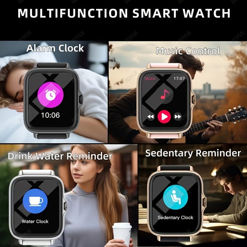 Smartwatch with Wireless Calling Text Alerts Customizable Dial Multiple Sports Modes Metal Body Silicone Strap