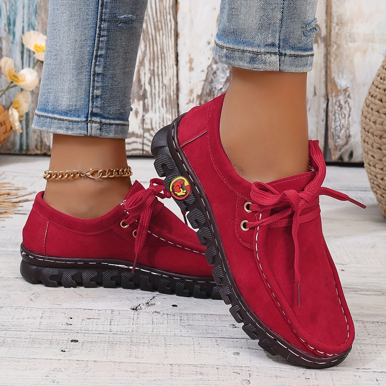 Women's Slip-Resistant Flat Shoes Breathable Fabric Casual Sneakers Blue Red Yellow