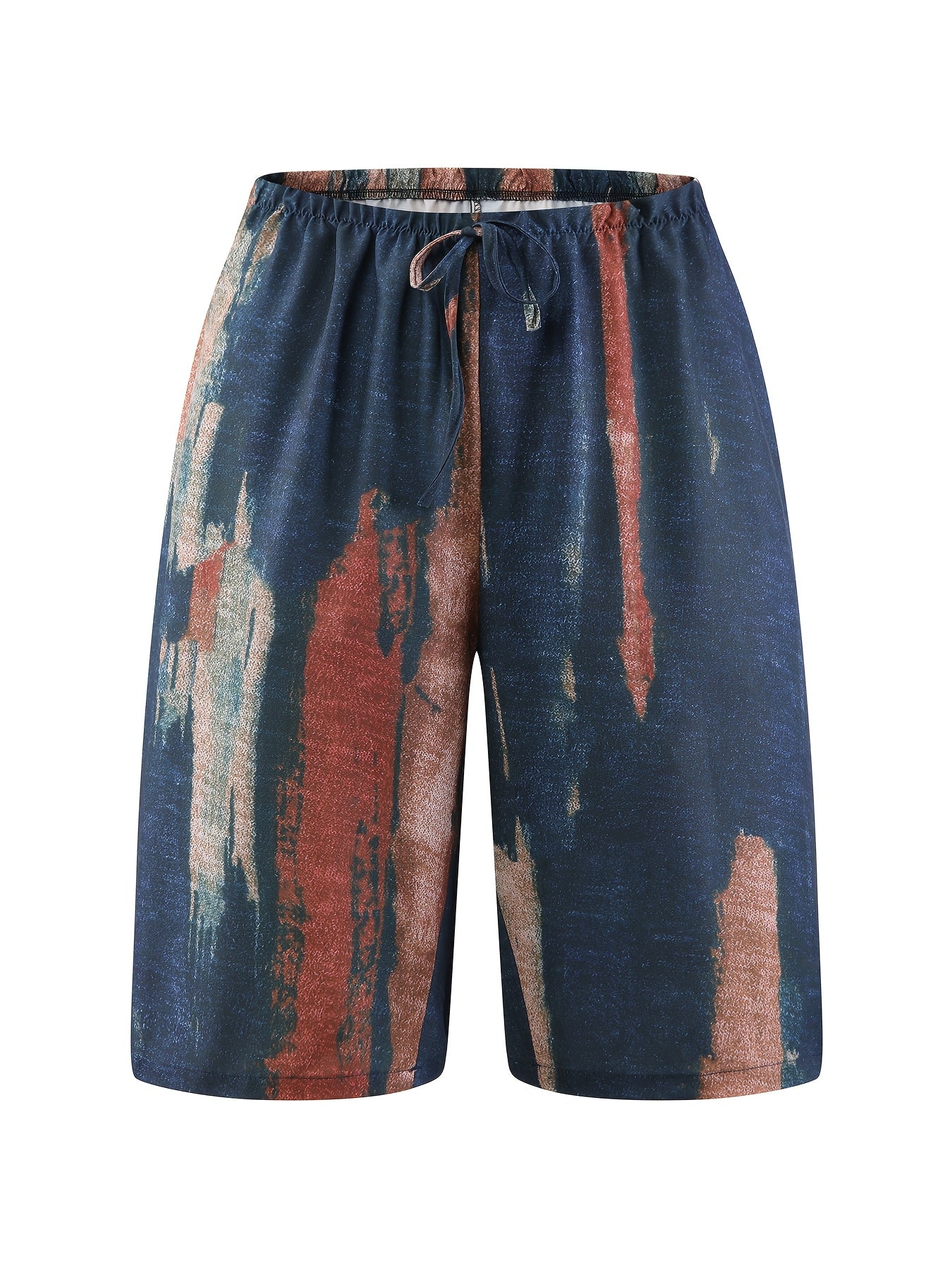 Women's Plus Size Casual Beach Shorts Lightweight Polyester Tie-Waist Abstract Print