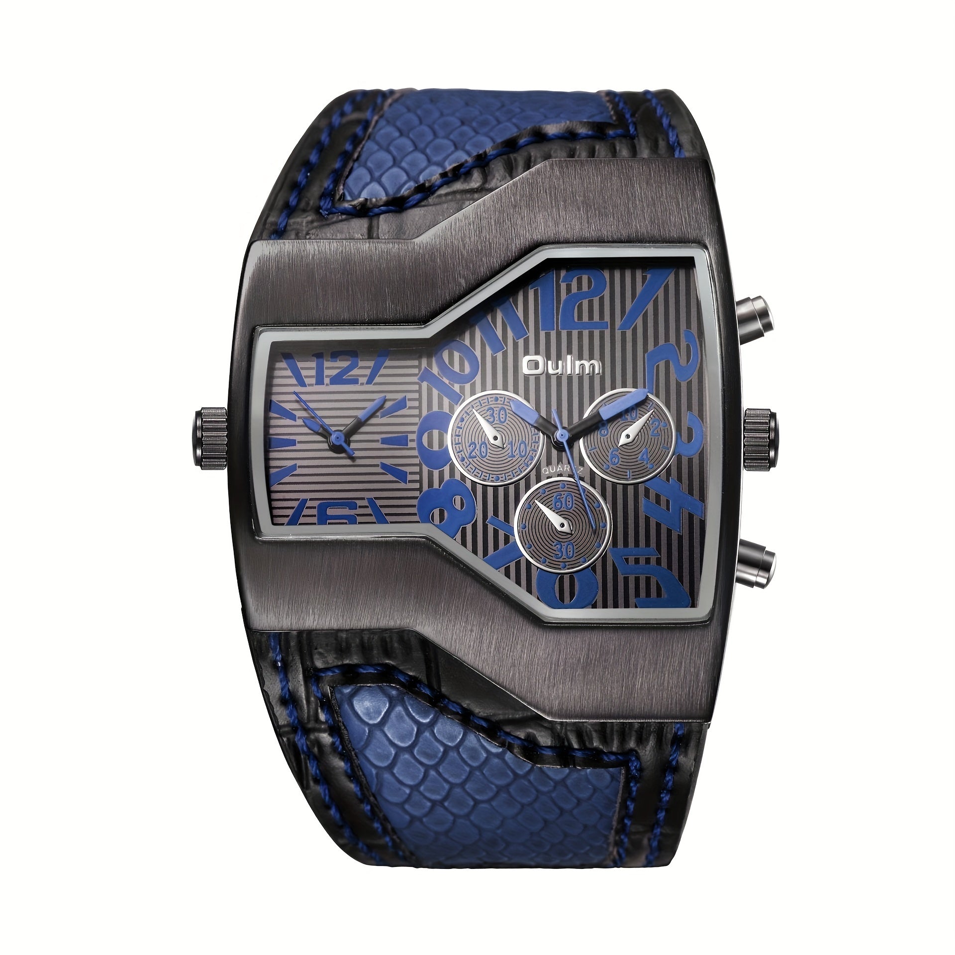 Men's Watch Dual Time Zones Leather Strap Classic Style Gift