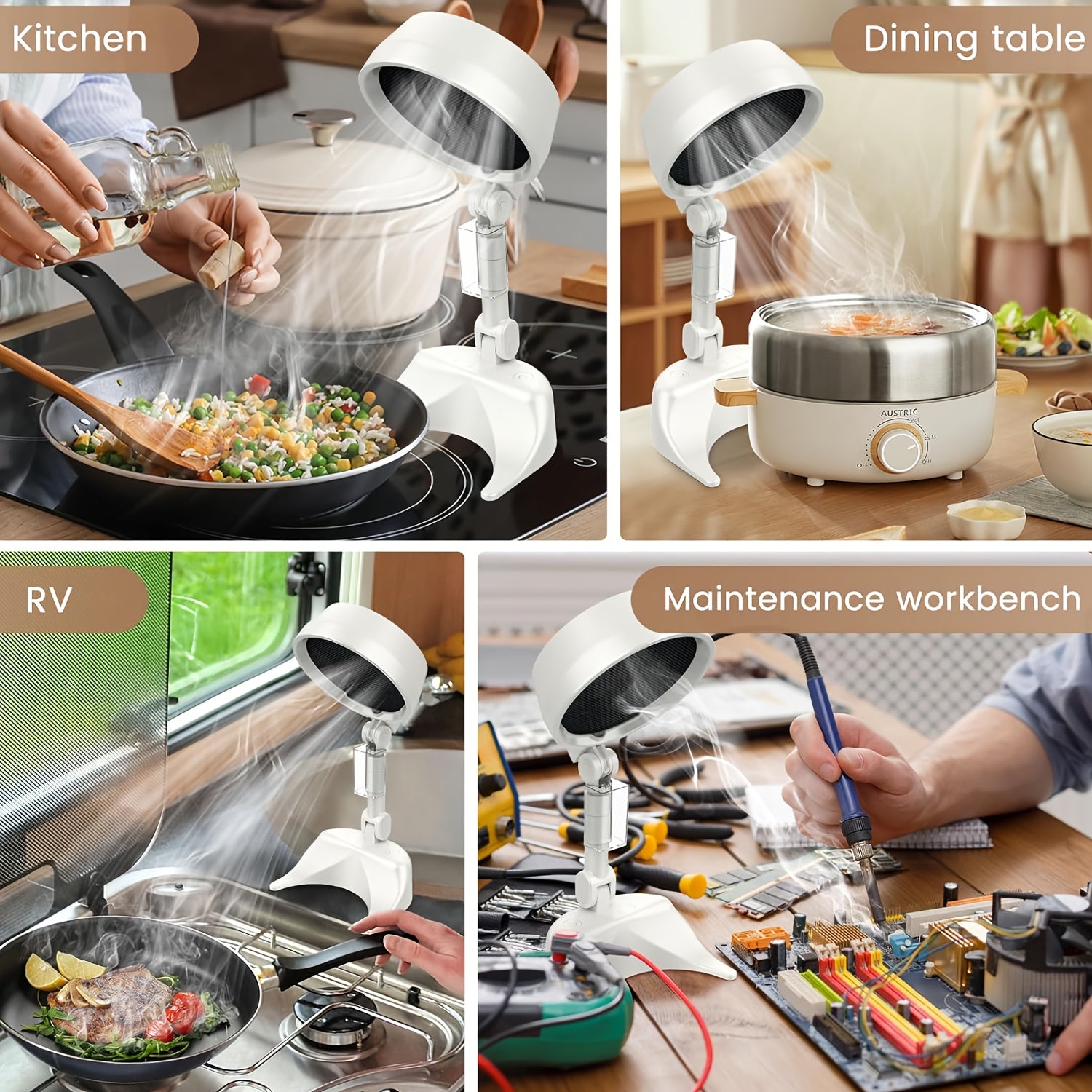 Kichik shovqin bilan portativ range hood chiqarish ventilyatori, oshxona, ichki BBQ, RV oshxona va texnik xizmat ko'rsatish stoli uchun.