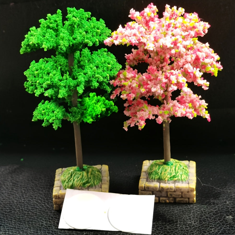 2Pcs Mini Artificial Flower Trees Car Dashboard Decorations Plastic Stone Base