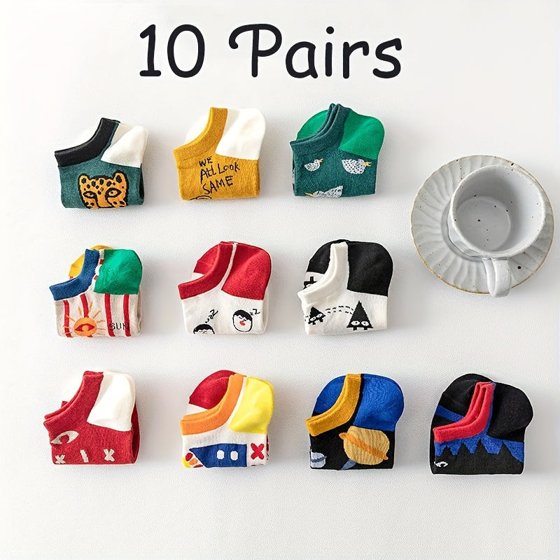 Assorted Couples Ankle Socks 3/5 Pairs Breathable Sweat-Absorbent Polyester Spandex