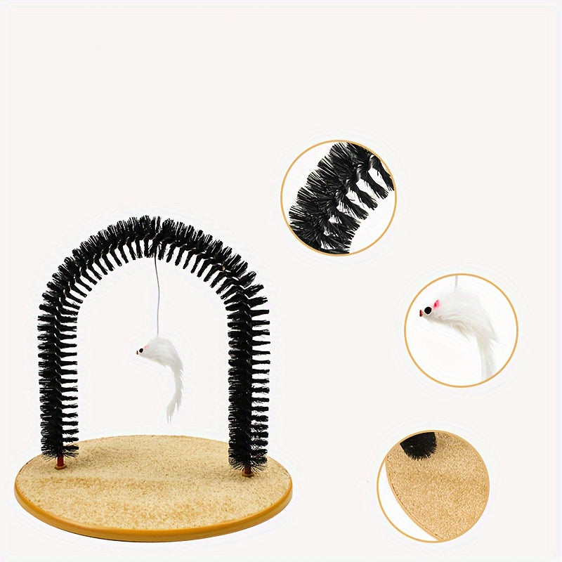 Multifunctional Cat Self-Grooming Toy with Hair Brush and Scratching Pad