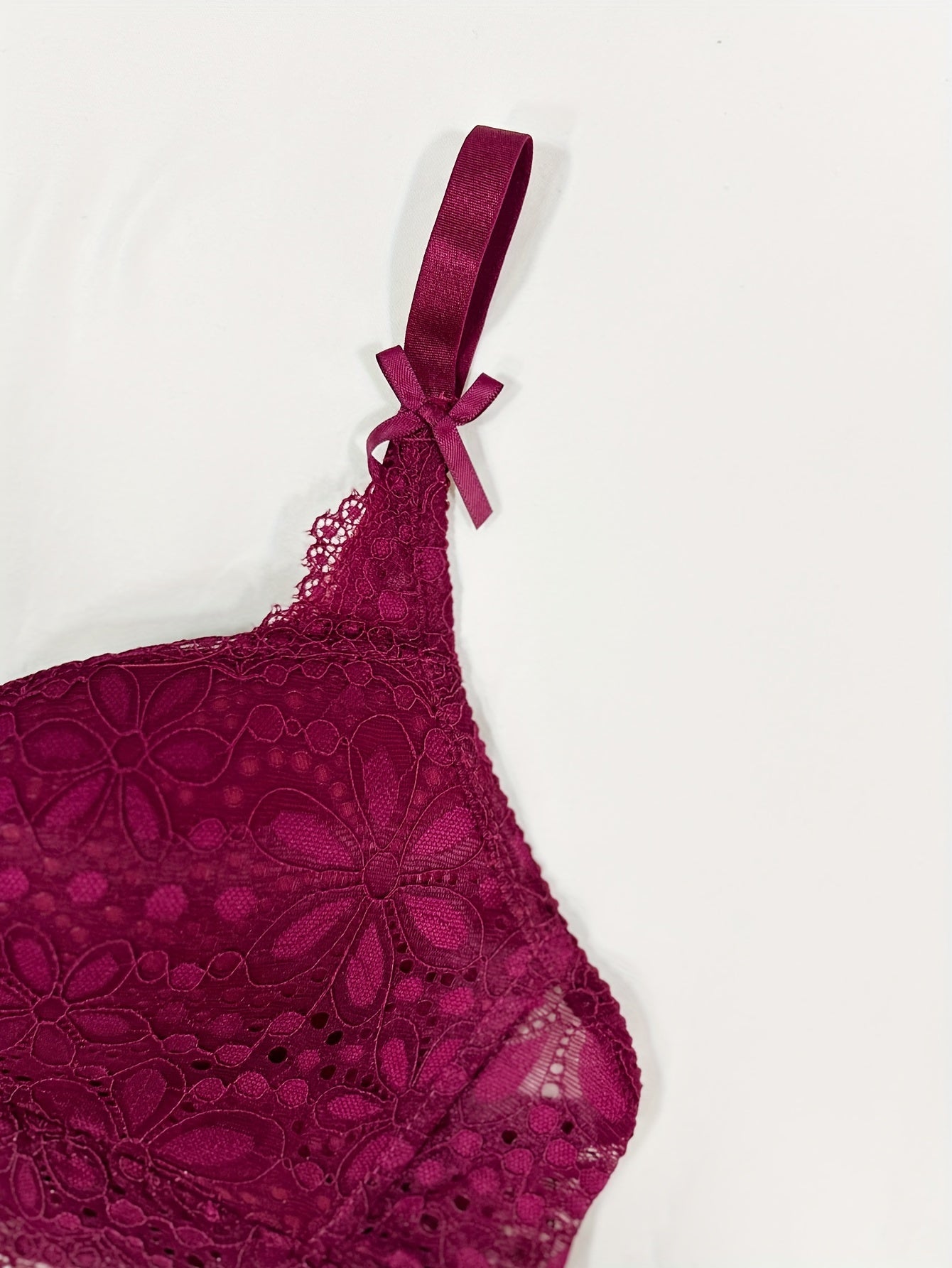 Lingerie Set with Lace, Contrast Details, Solid Color Knit Fabric, Bra and Briefs