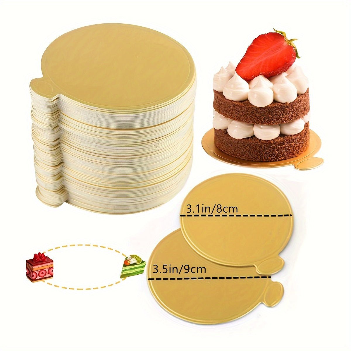 Golden Cardboard Mini Cake Bases 50/100 Round Disposable Cupcake Boards for Desserts