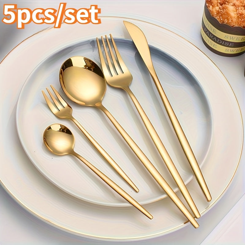 5-Piece Gold Stainless Steel Cutlery Set for Home Kitchen Restaurant Wedding
