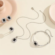 Black Geometric Square Women's Jewelry Set Necklace Earrings Bracelet Ring 5 Pieces