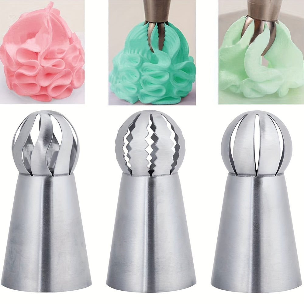 Set of 3 Stainless Steel Piping Tips for Cupcakes and Cakes Decorating