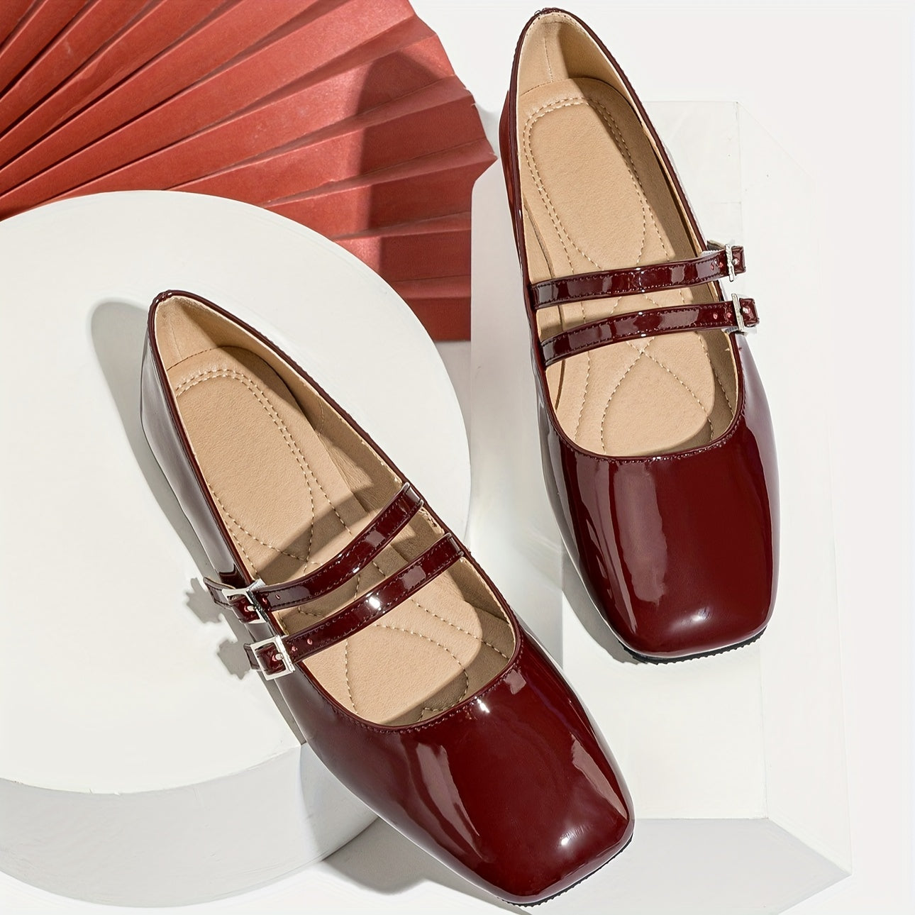 Women's Casual Mary Jane Flats with Buckle Closure and TPR Sole