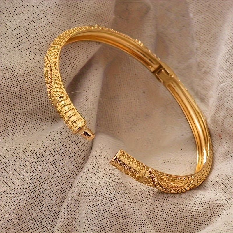 Women's Open Bangle Bracelets 24K Gold Plated Ethnic Style for Weddings and Celebrations