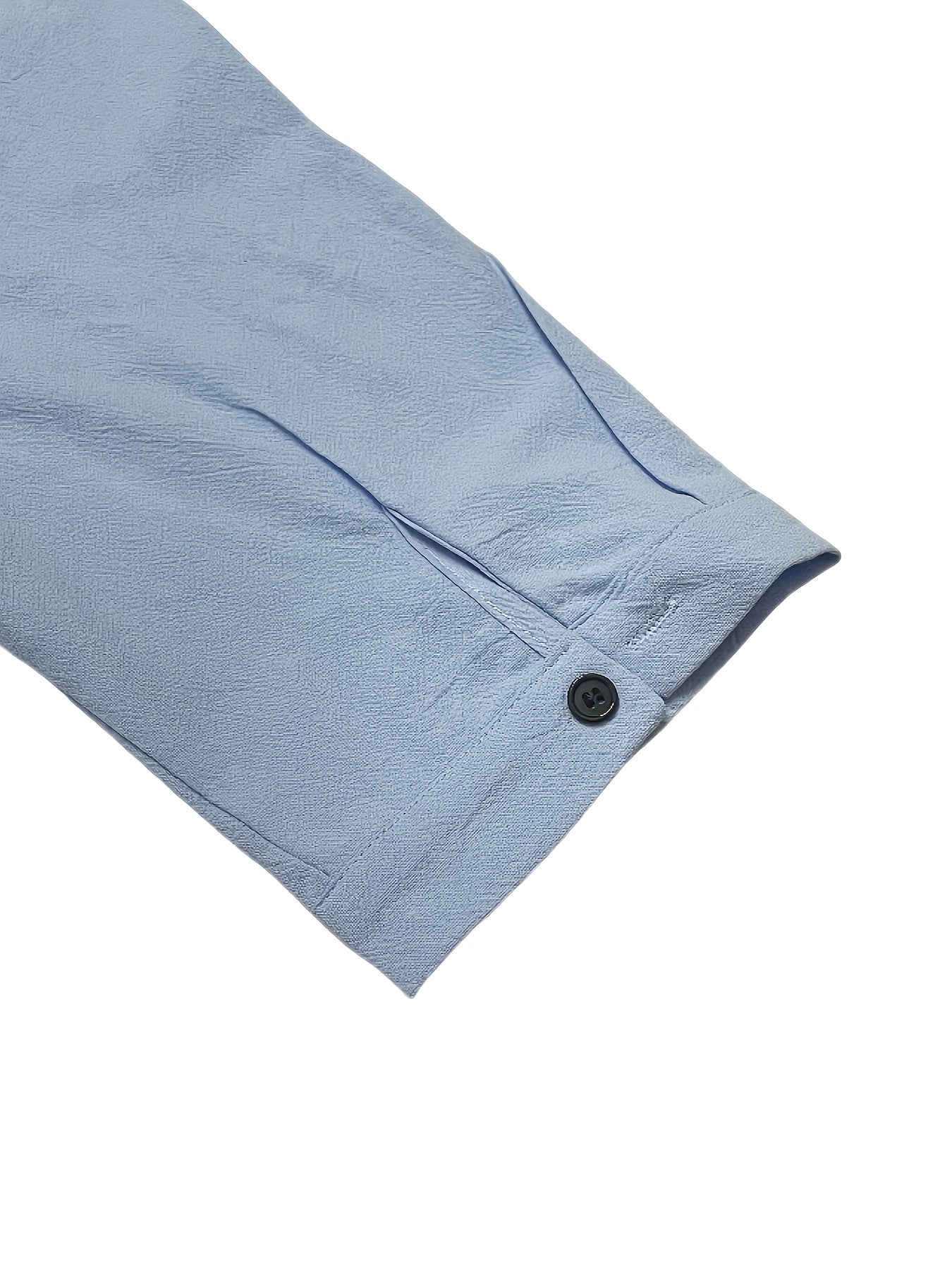 Men's Summer Casual Shirt Solid Color Stand Collar Mid-Sleeve Chest Pocket Cotton Blend