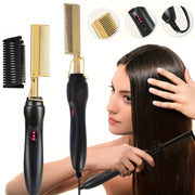 Electric hot comb for curly and straight hair copper finish multi-functional with auto shut-off ionic tech heat protection portable