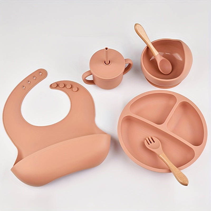 Baby Silicone Dinnerware Set Includes Suction Plate Bowl Bib Fork Spoon Straw Cup BPA-Free for Toddlers