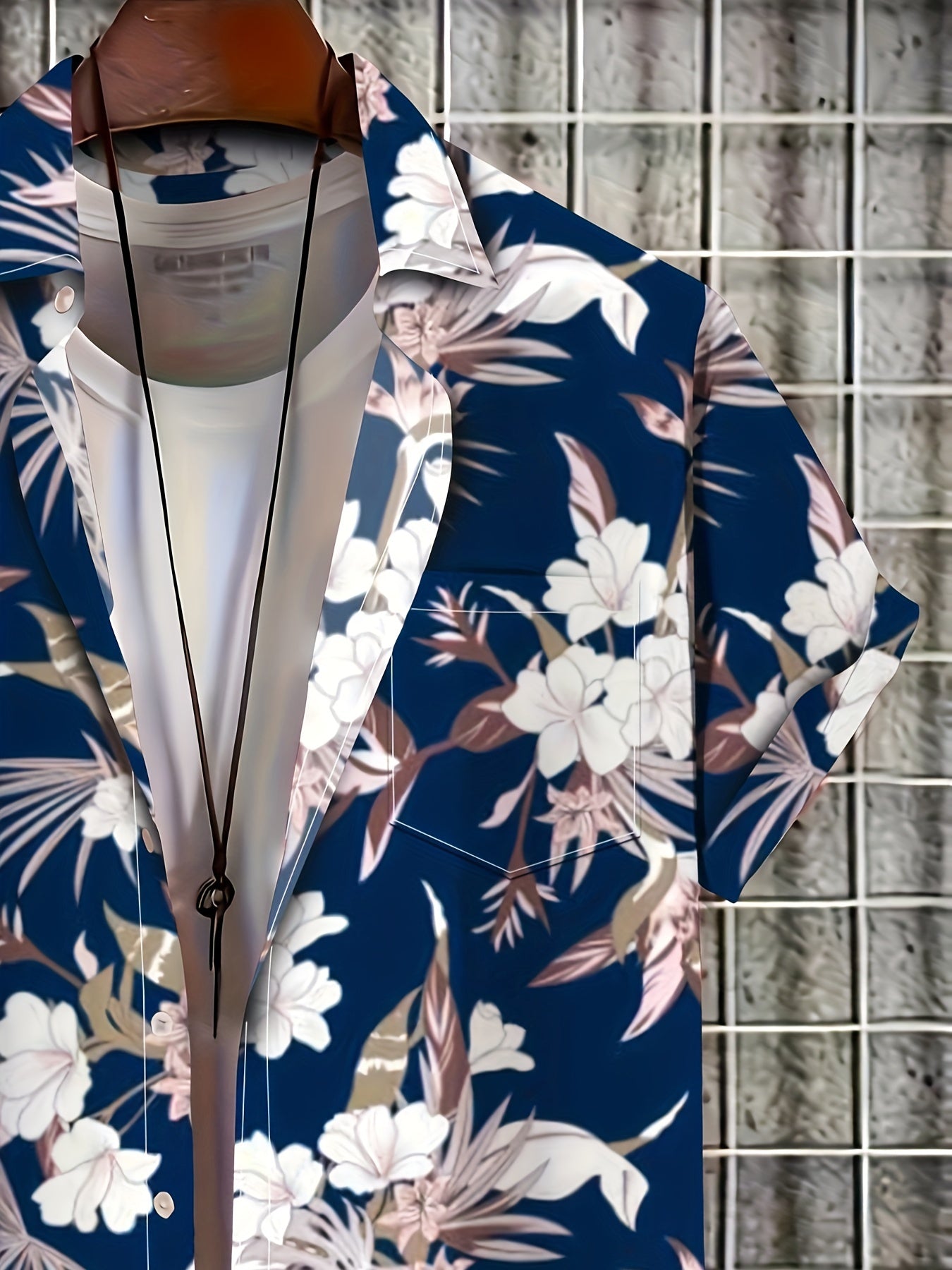 Men's Plus Size Hawaiian Shirt with Floral Print V-Neck Short Sleeve Polyester Elastane