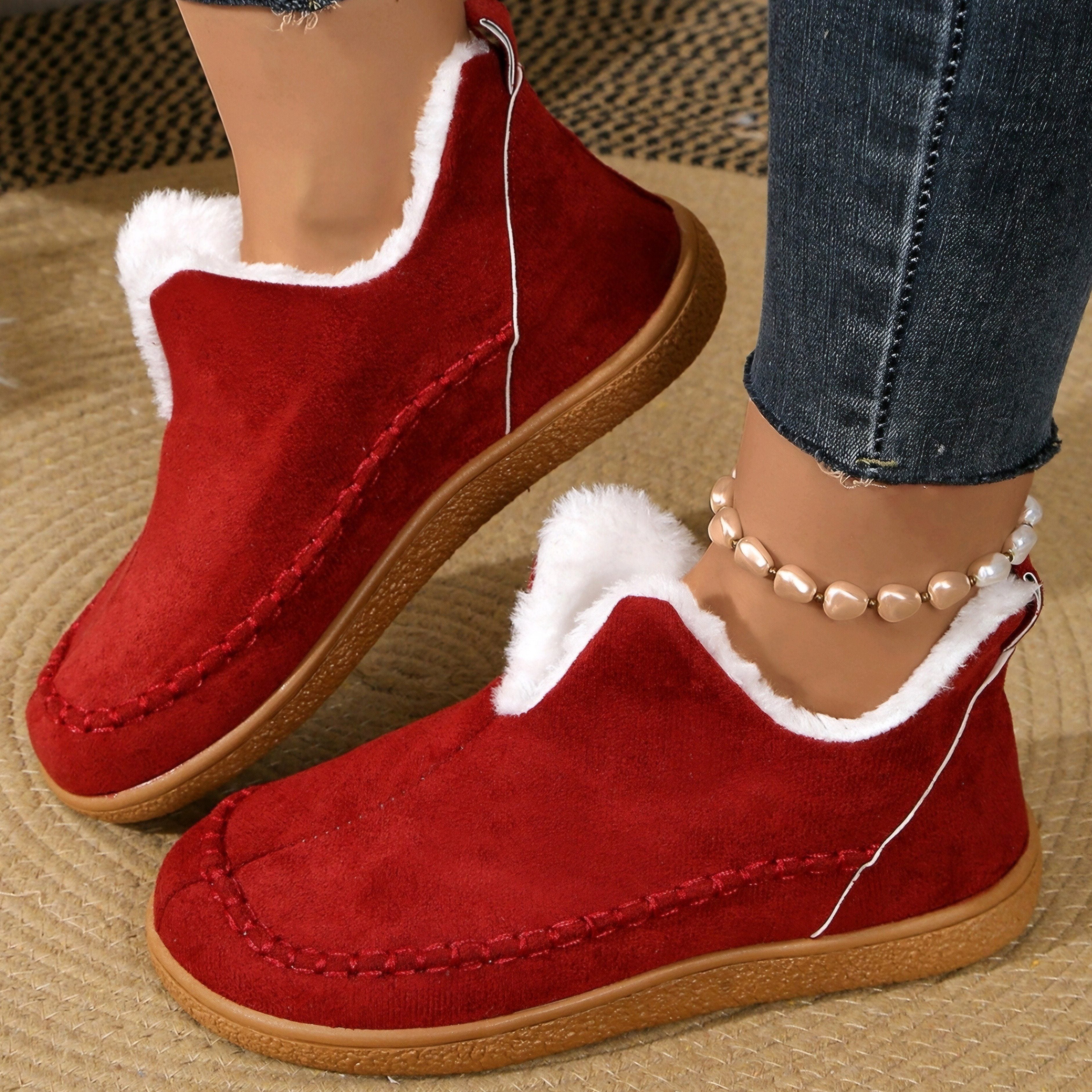 Women's Winter Fleece Lined Short Boots Rubber Sole Casual Slip-On