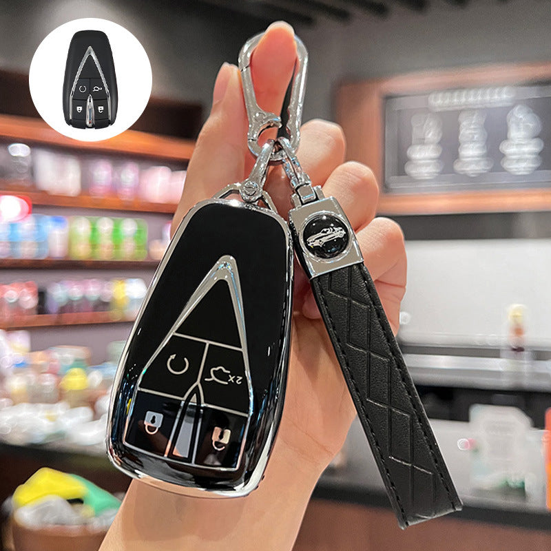 Car Remote Fob Cover TPU Key Case with 4 Buttons and Keychain Protector