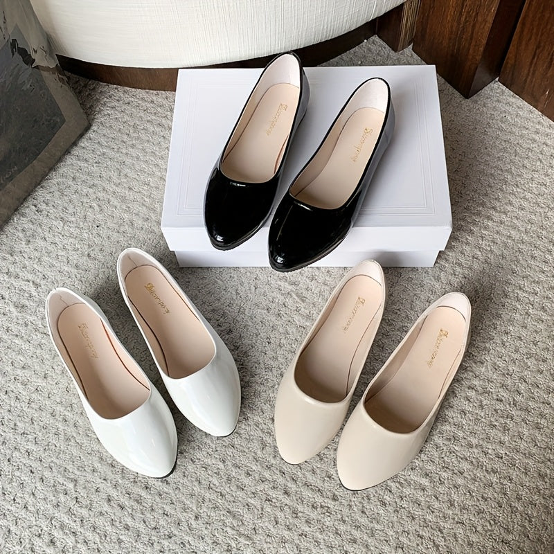 Zapatos planos de punta afilada con correa en el tobillo de cuero sintético para mujer negro blanco beige