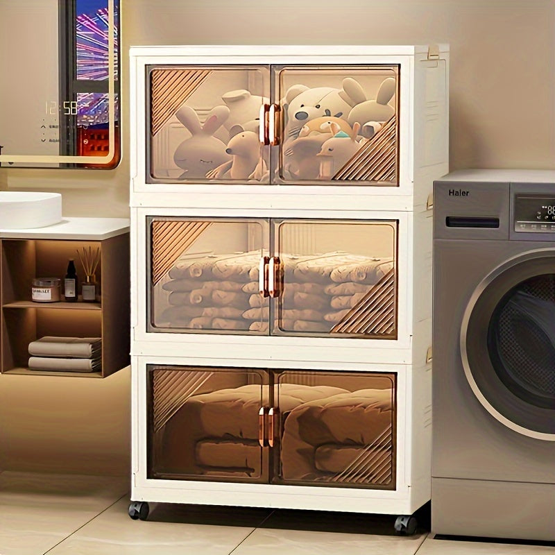 Складной пластиковый органайзер для хранения с дверцами и колесами для домашнего использования