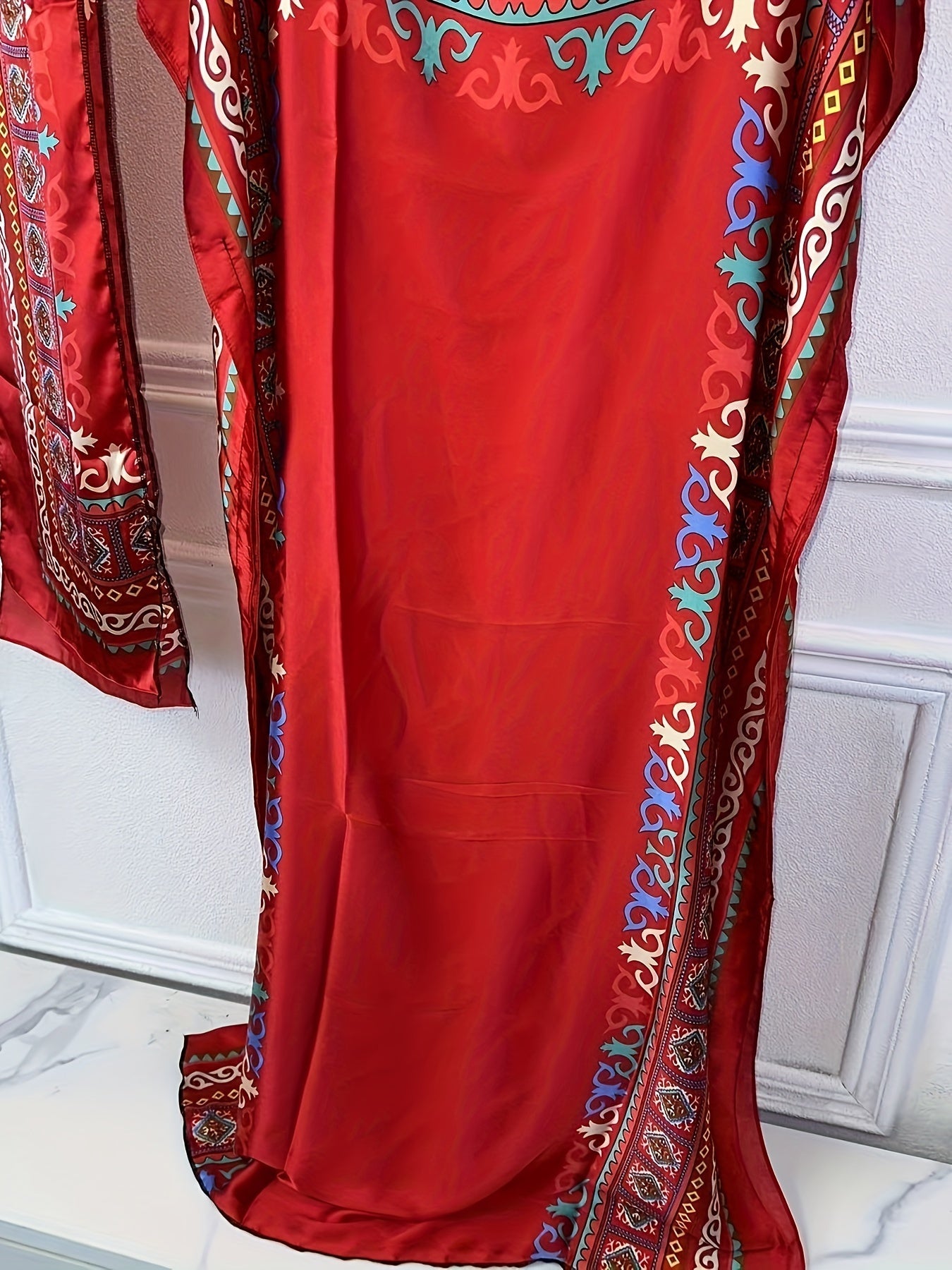 Women Floral Print Abaya Maxi Dress Batwing Sleeves Summer Wear