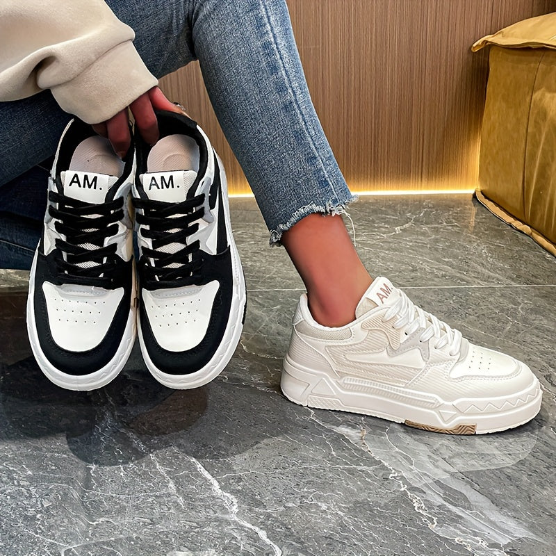 Women's Colorblock Casual Sneakers Lace-Up Platform Skate Shoes