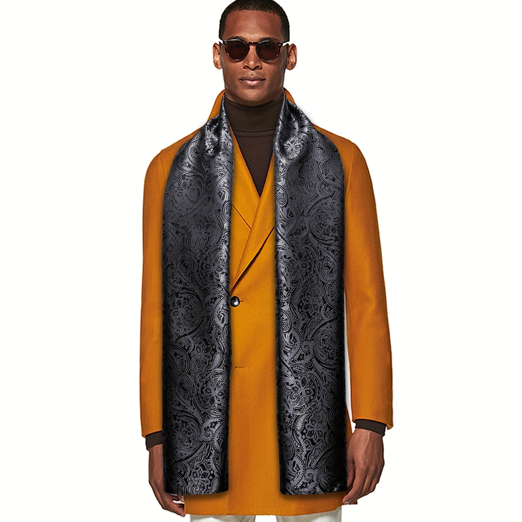 Men's Black Jacquard Paisley Floral Scarf for Autumn Winter