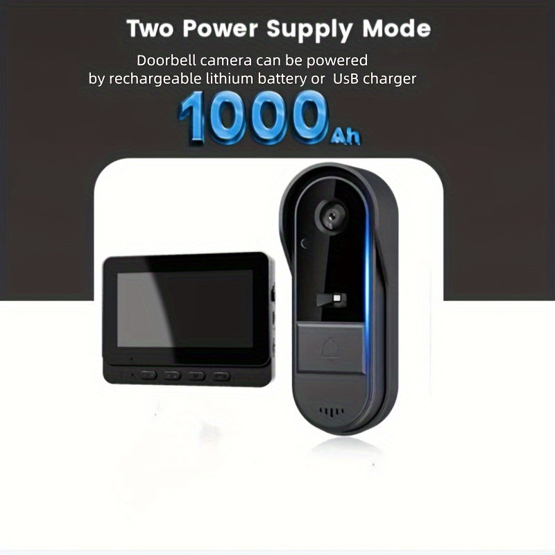 HD Video Doorbell Camera with IPS Screen Night Vision Two-Way Intercom RFID Rechargeable Battery