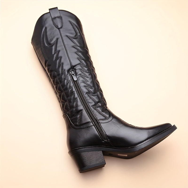 Women's Wide Width Faux Leather Mid-Calf Riding Boots with Zip