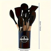 Kitchen Utensil Set Silicone Wooden Handle Non-Stick Spatula Spoon Blender Storage