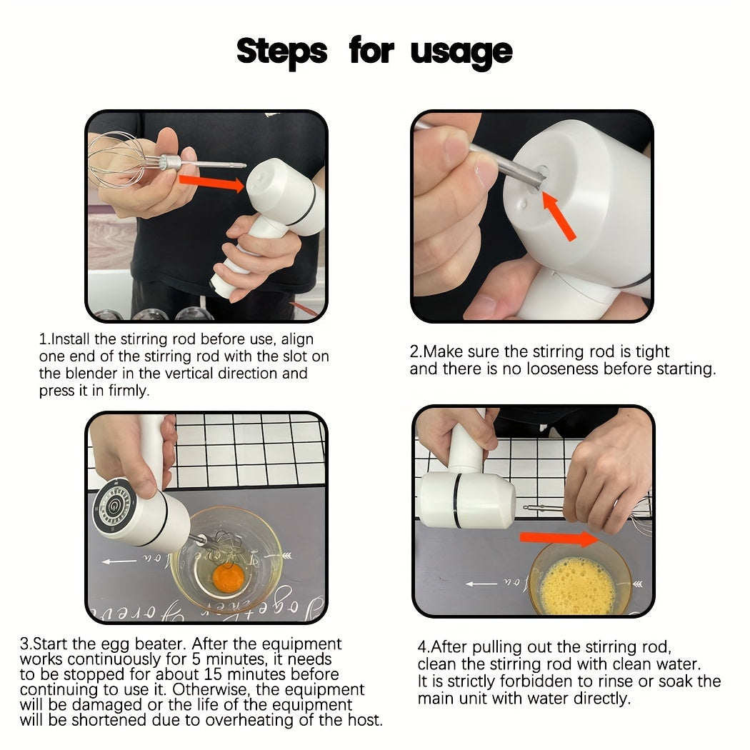 Cordless Hand Mixer with 3-Speed Electric Whisk Stainless Steel Beaters White