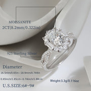 Sterling Silver Moissanite Ring for Women 2CT Hypoallergenic Boho Wedding Anniversary