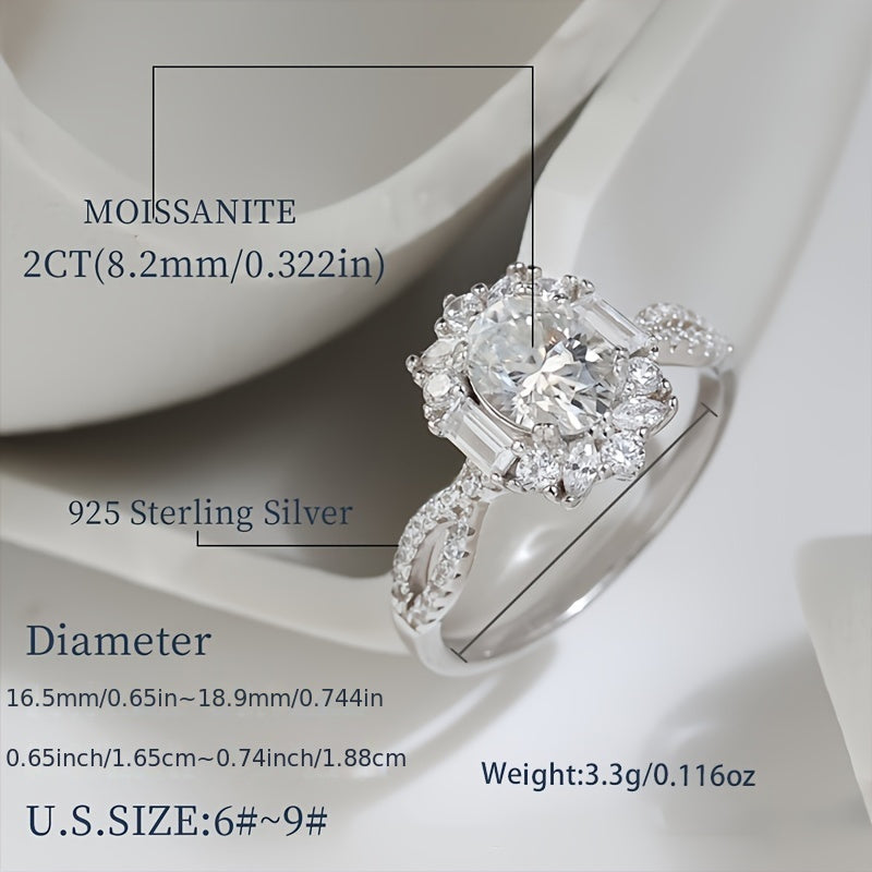Sterling Silver Moissanite Ring for Women 2CT Hypoallergenic Boho Wedding Anniversary