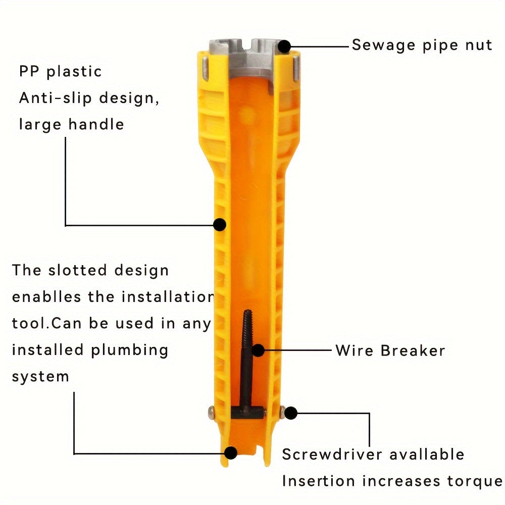 Ko'p maqsadli kran kaliti asbobi hammom va oshxonalarda lavabolar va suv quvurlarini o'rnatish uchun.