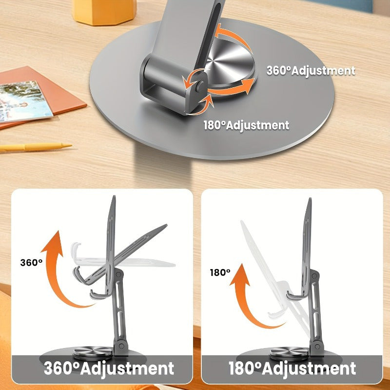 Adjustable Metal Phone and Tablet Stand with 360-Degree Rotation and Height Adjustment