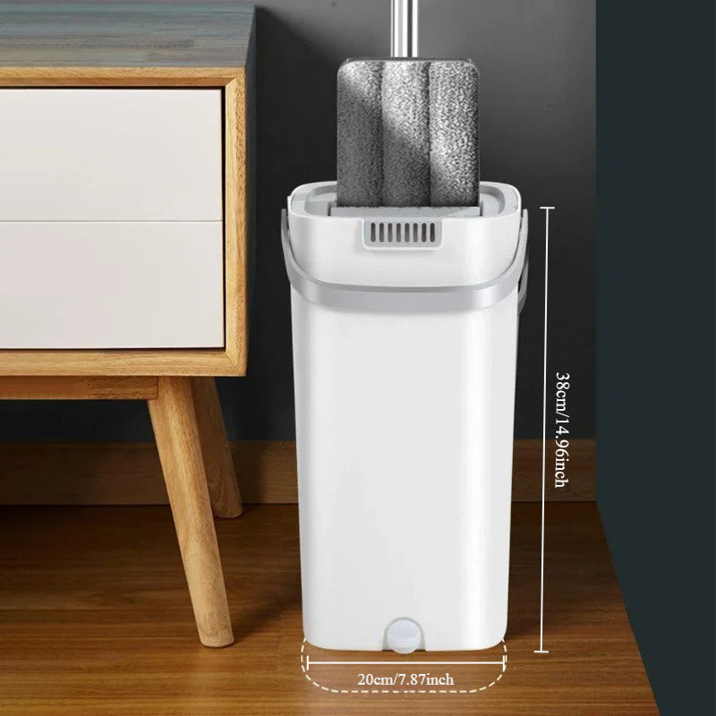 Microfiber Flat Floor Mop with Squeeze Bucket, Reusable Pads, Quick Dry System