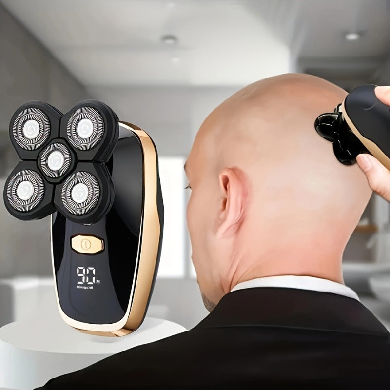 Беспроводная электробритва с LED-дисплеем, перезаряжаемая, для брития головы, 5 лезвий, USB, эргономичная