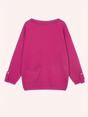 Plus-Size Women's Autumn Winter Sweater with Pockets and Slanted Shoulders