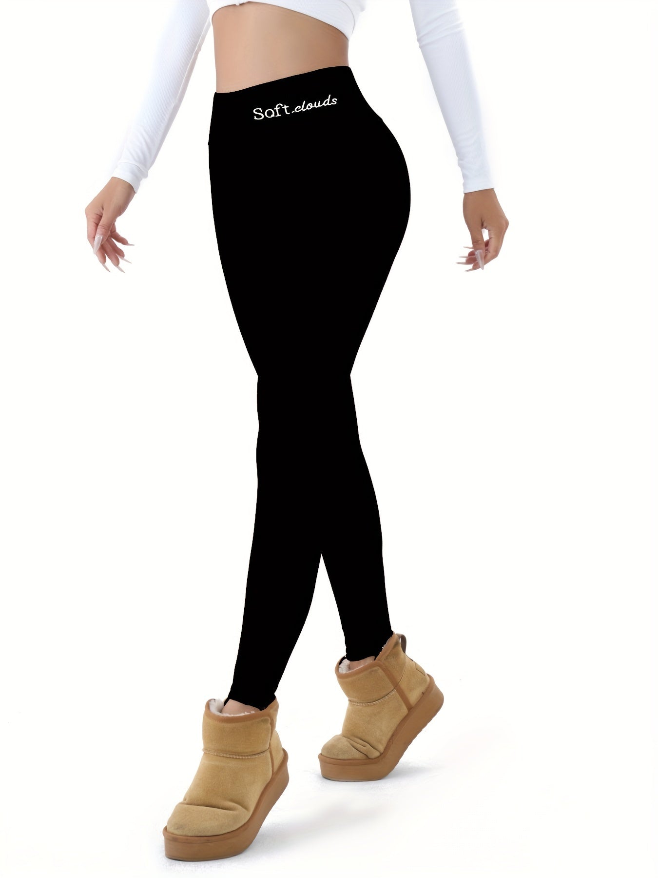 Women's Fleece-Lined Leggings with Embroidery and Flame Detail for Fall Winter