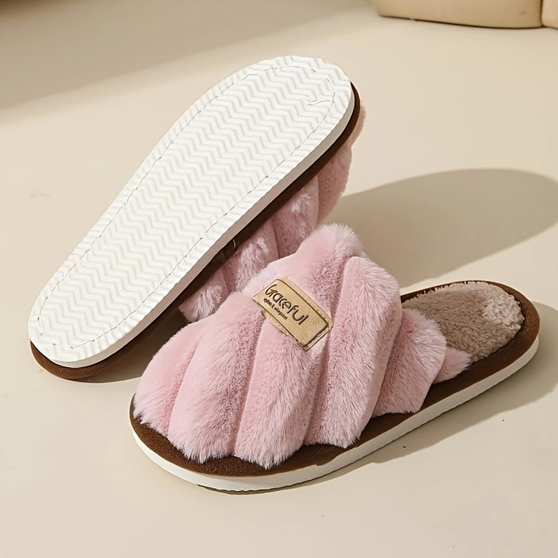 Women's Plush Faux Rabbit Fur-Lined Slip-On Indoor House Shoes