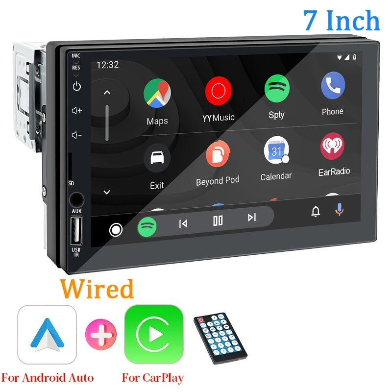 Single DIN Car Multimedia Player 7-Inch HD Touch Screen Support Wired CarPlay AndroidAuto MirrorLink Navigation Music