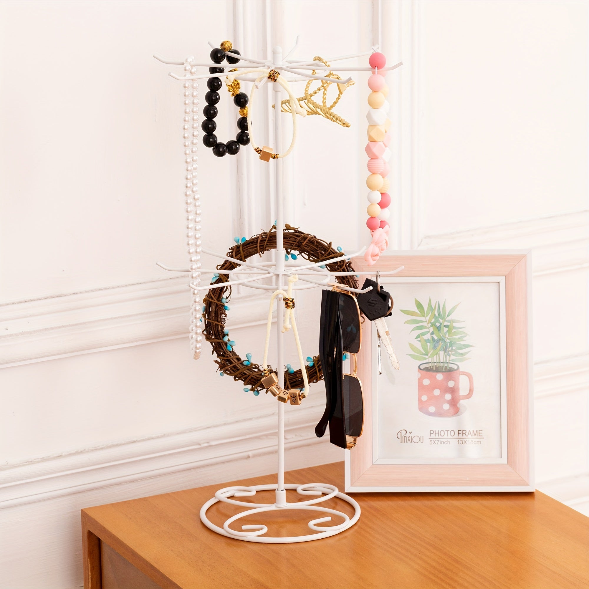 Вращающийся стеллаж для украшений с 2 уровнями для ожерелий и браслетов