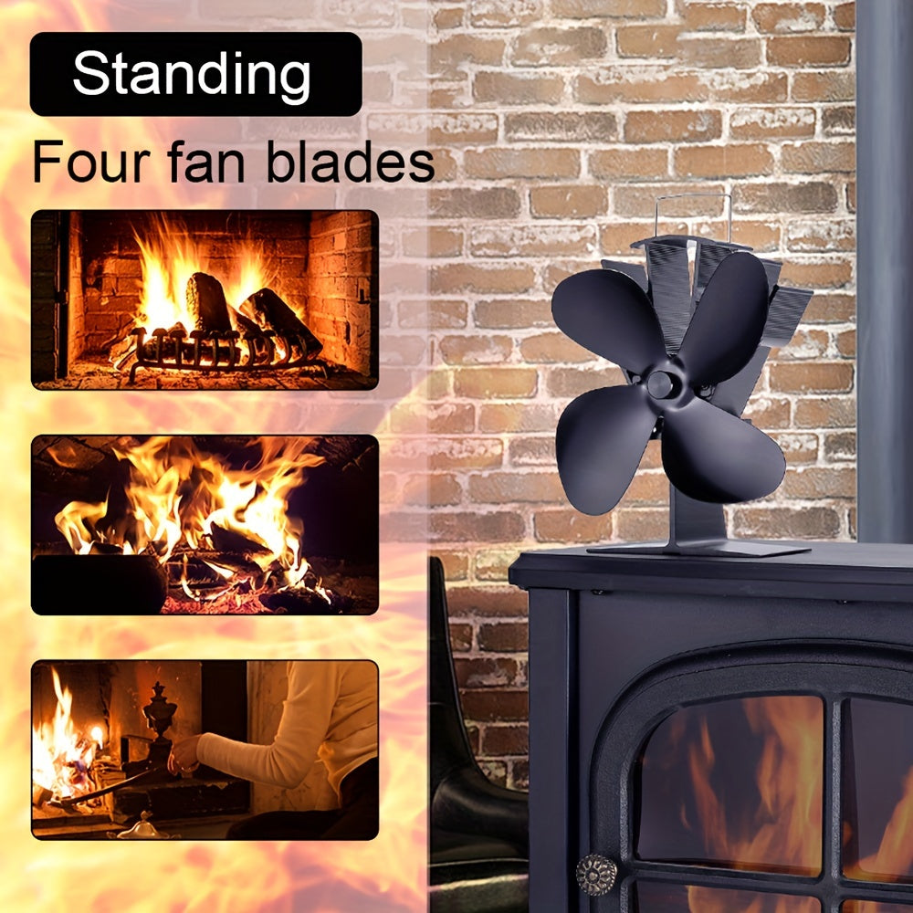 Silent 4-Blade Heat Powered Stove Fan for Wood and Fireplace Heating