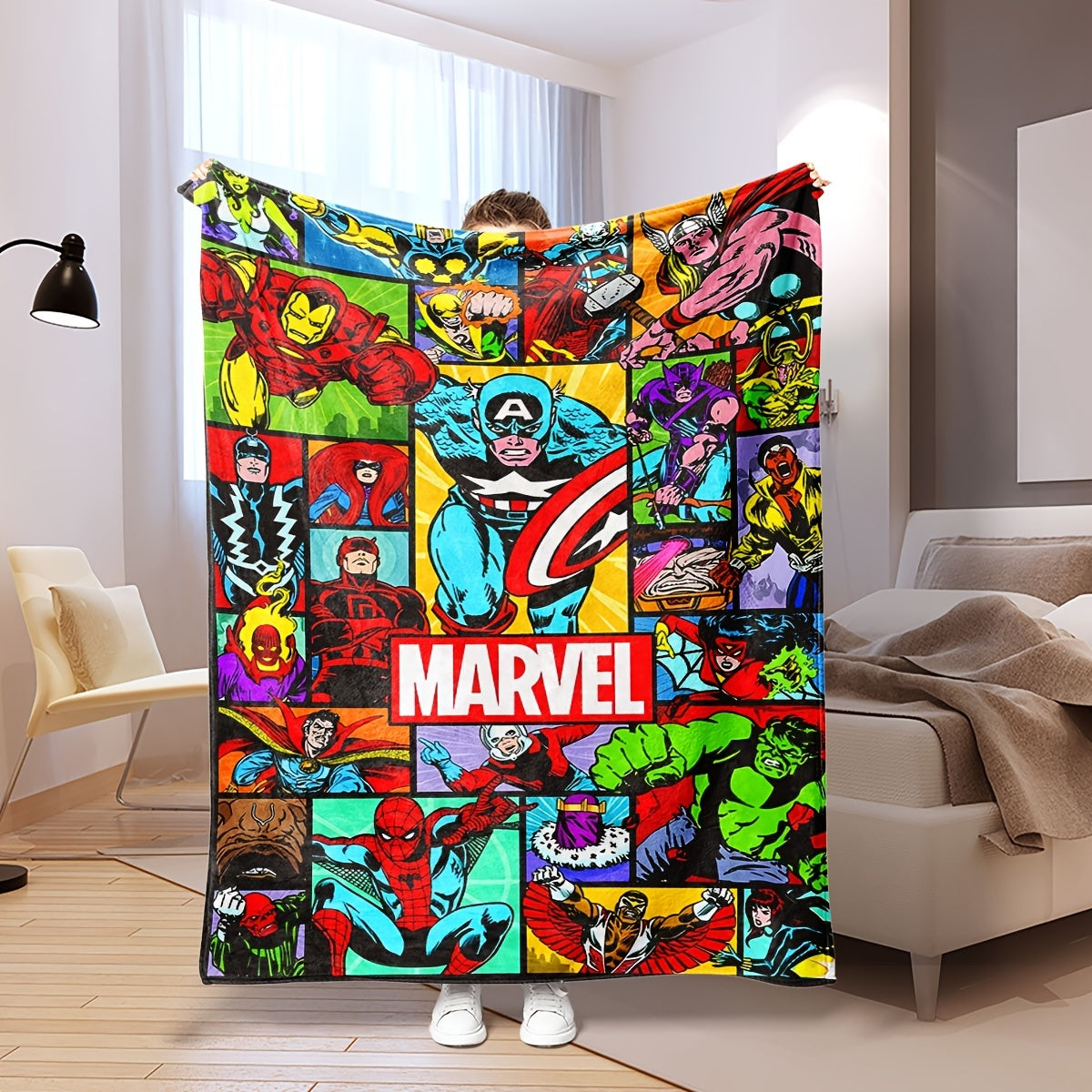 Knit Throw Blanket with Anime Character Design for All Seasons Couch Bed Travel