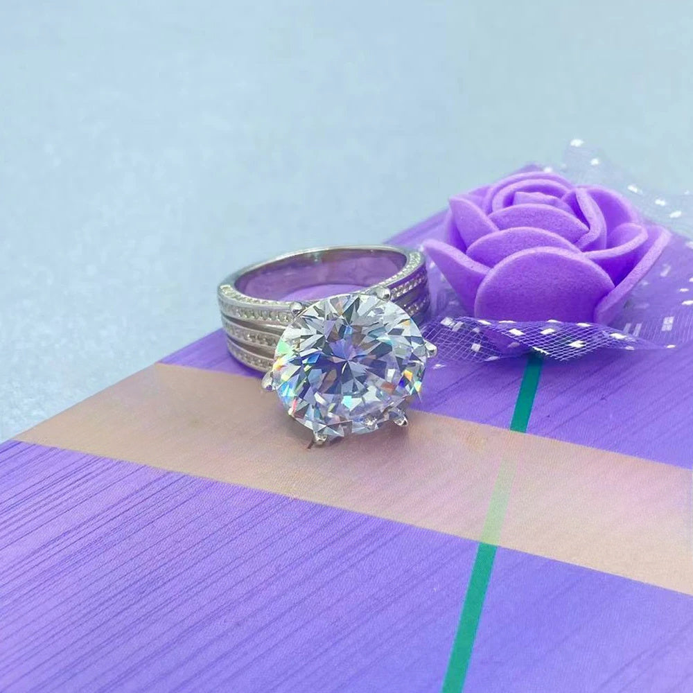 10 Carat Moissanite Engagement Ring in Sterling Silver for Weddings and Parties