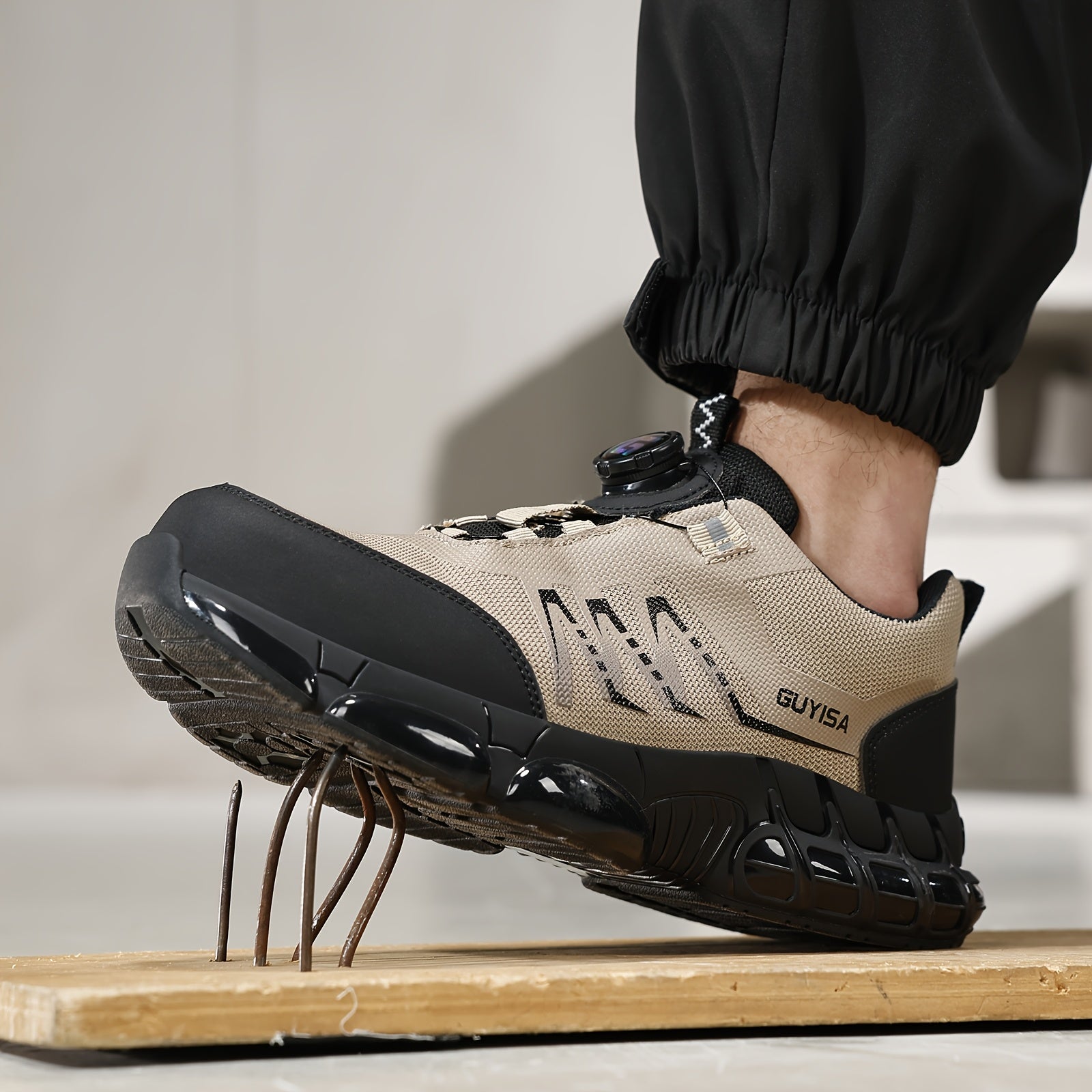 Women Steel Toe Safety Work Shoes Breathable Mesh Anti-Smash Puncture Black Beige