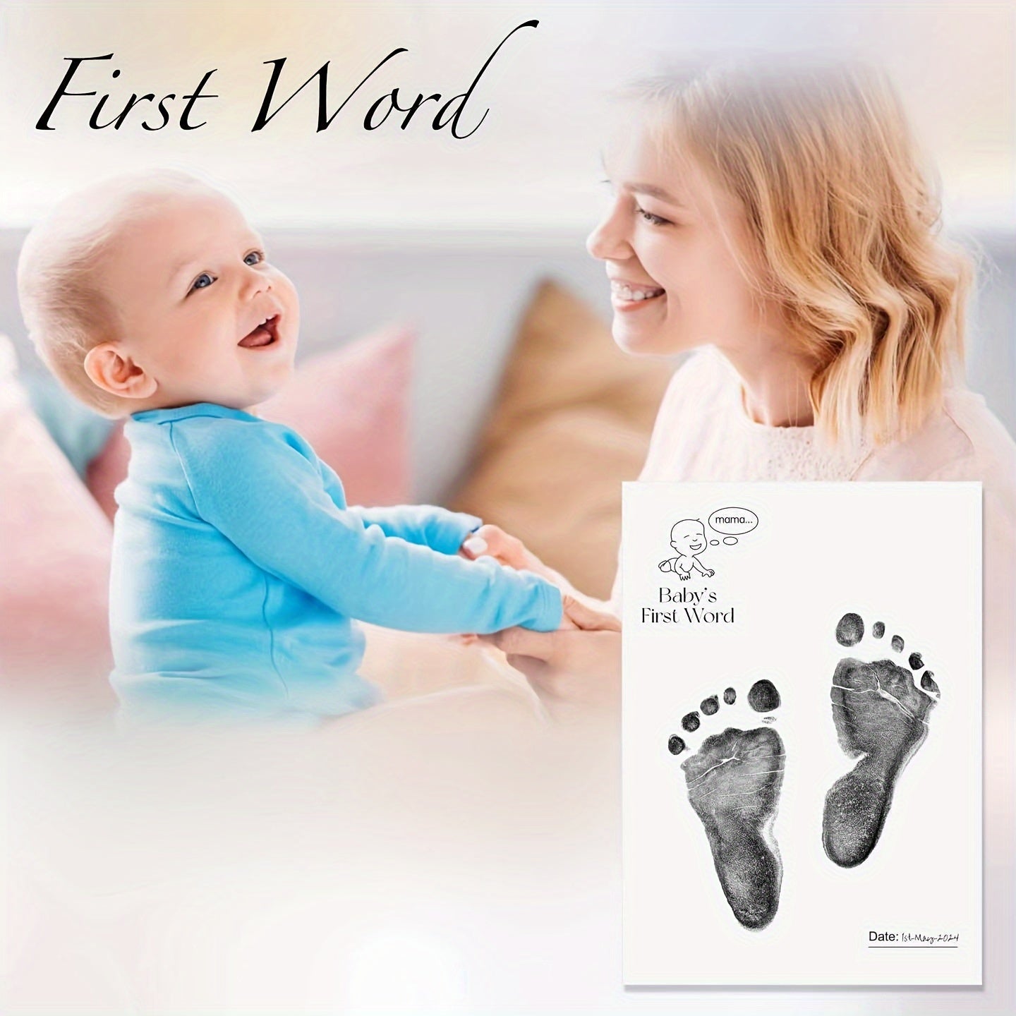 Baby Keepsake Kit 7-Piece Milestone Memory Set with Inkless Hand Footprint Cards and Casting Paper