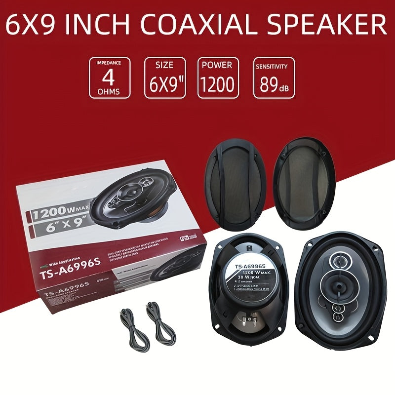 Juego de 2 altavoces coaxiales para coche de 6x9 pulgadas y 1200W para sonido envolvente de alta fidelidad