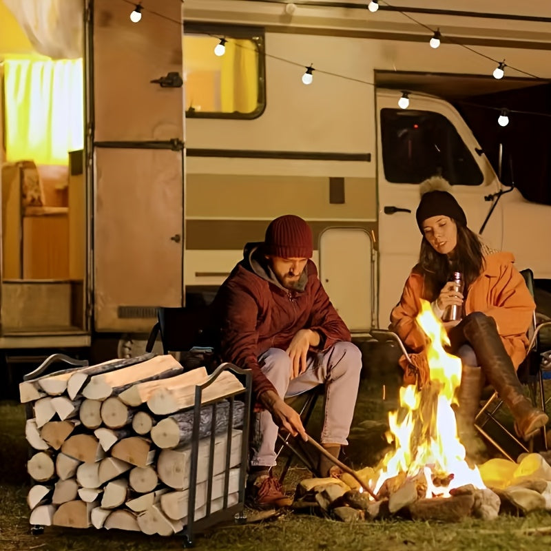 Metal Firewood Rack Stand with Adjustable Height for Indoor Outdoor Log Storage